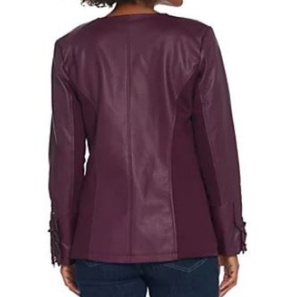 Denim & Co Faux Leather Jacket with Ruffle Detail - Picture 2 of 4